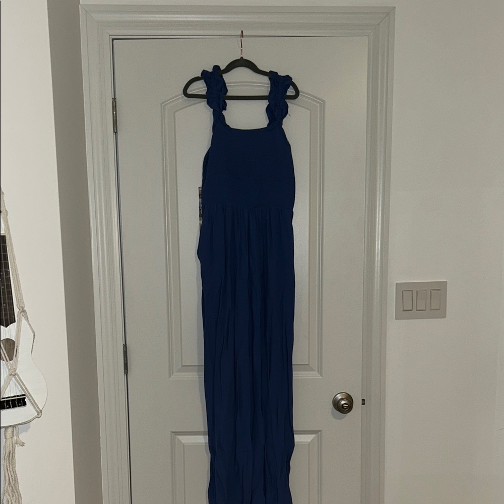 Blue Smocked Jumpsuit